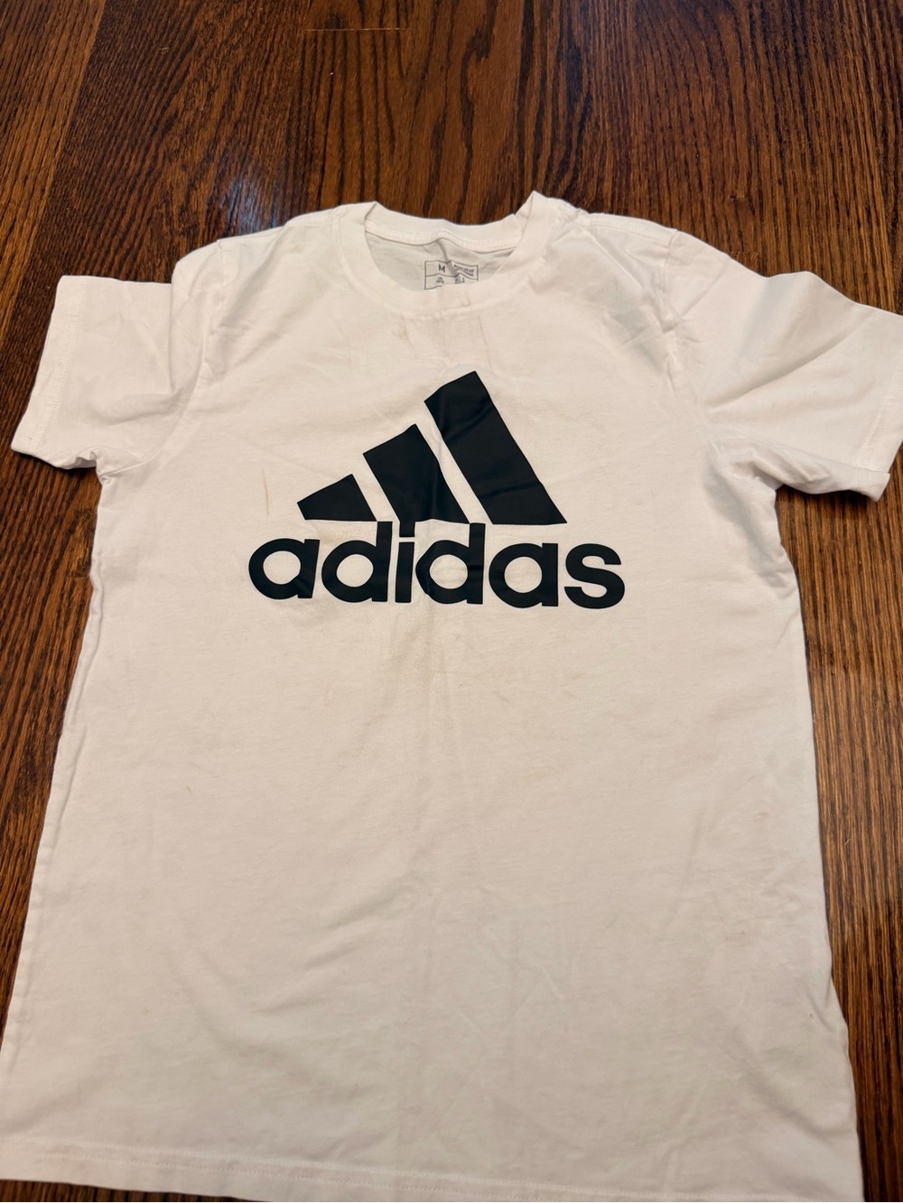 adidas White Tee with Black Logo - Kids Short Sleeve